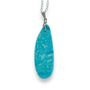 Vintage Sterling Silver Reconstituted Oblong Blue Turquoise Pendant ONLY